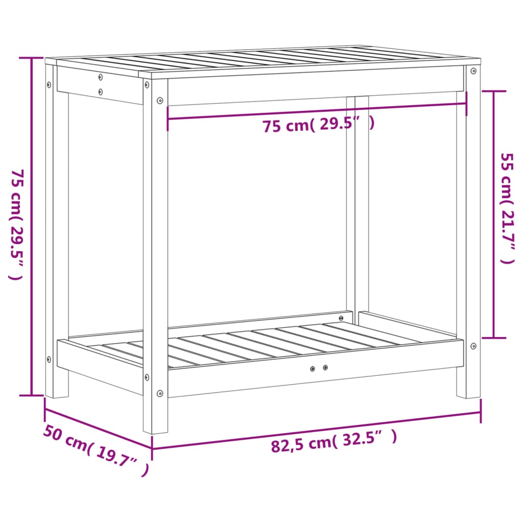 Tavolo Invaso con Ripiano 82,5x50x75 cm Legno Massello Douglas | homemem39
