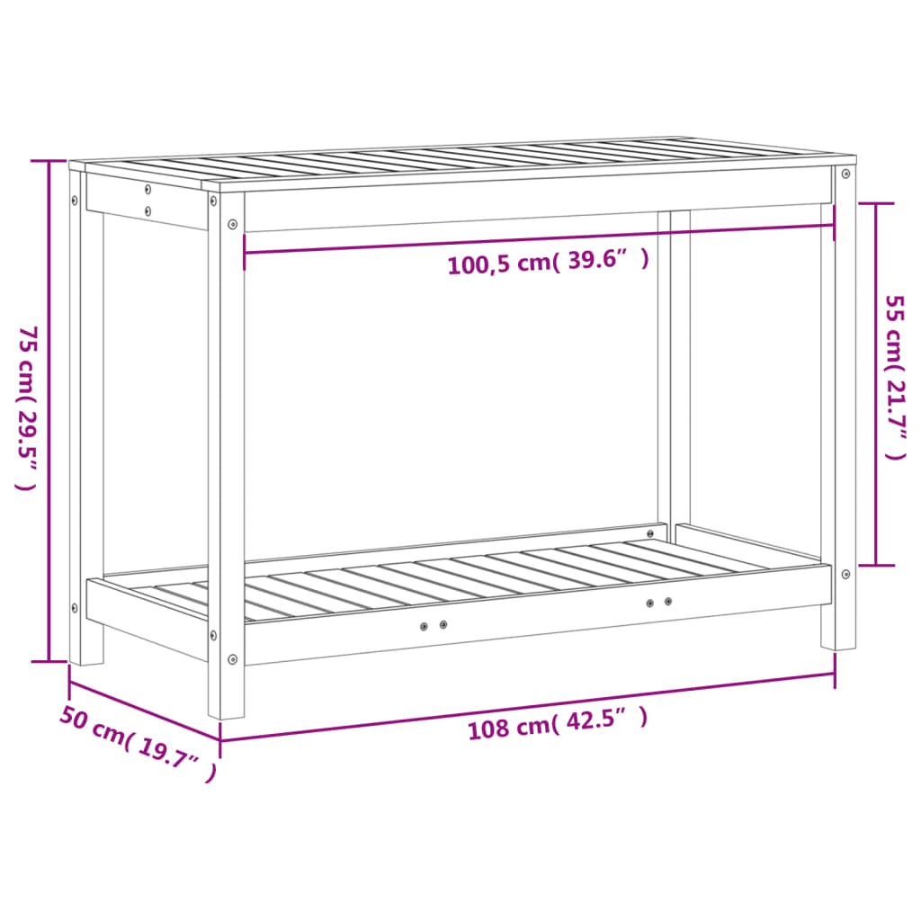 Tavolo Invaso con Ripiano 108x50x75 cm Legno Massello di Pino | homemem39