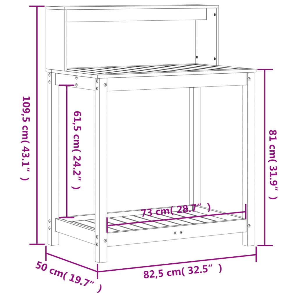 Tavolo Invaso con Ripiani 82,5x50x109,5 cm Massello Douglas | homemem39