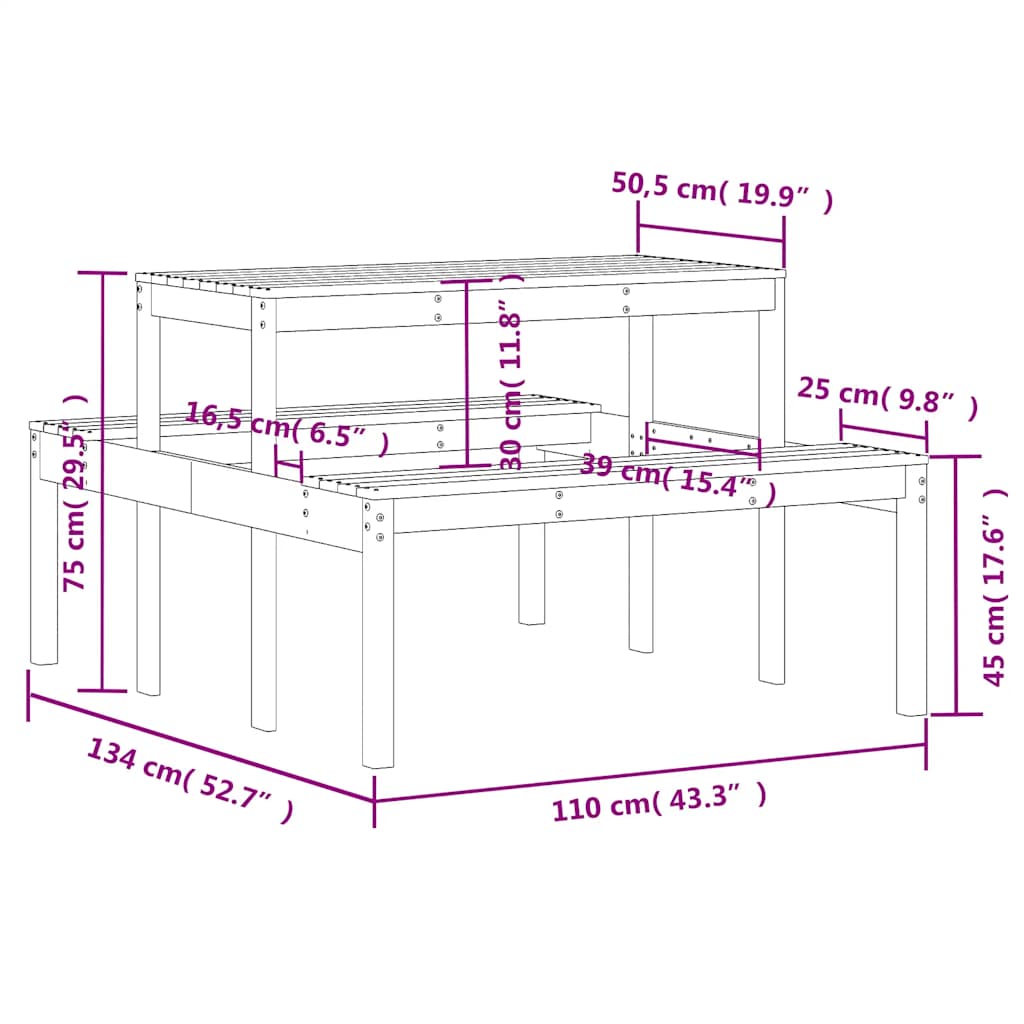Tavolo da Picnic 110x134x75 cm in Legno Massello di Douglas | homemem39