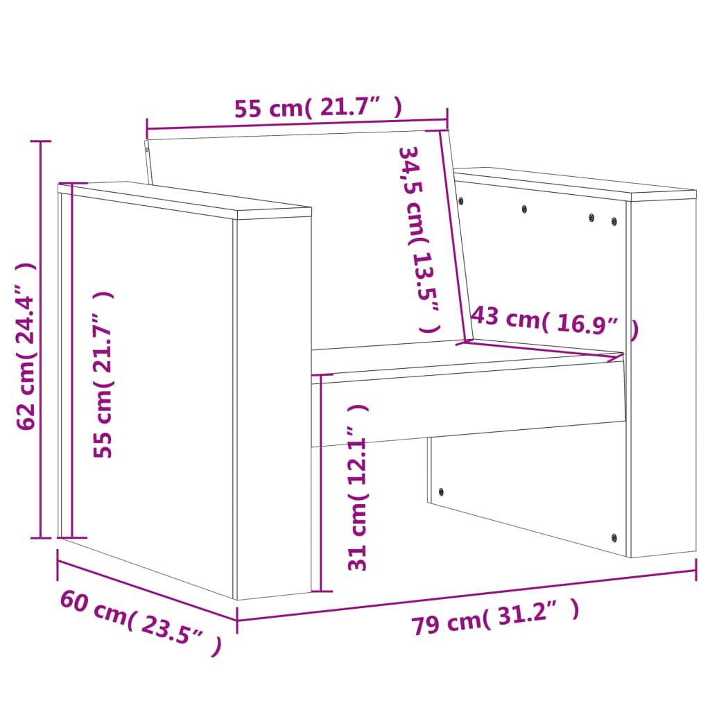 Divano da Giardino Marrone Cera 79x60x62 cm Legno Massello Pino | homemem39
