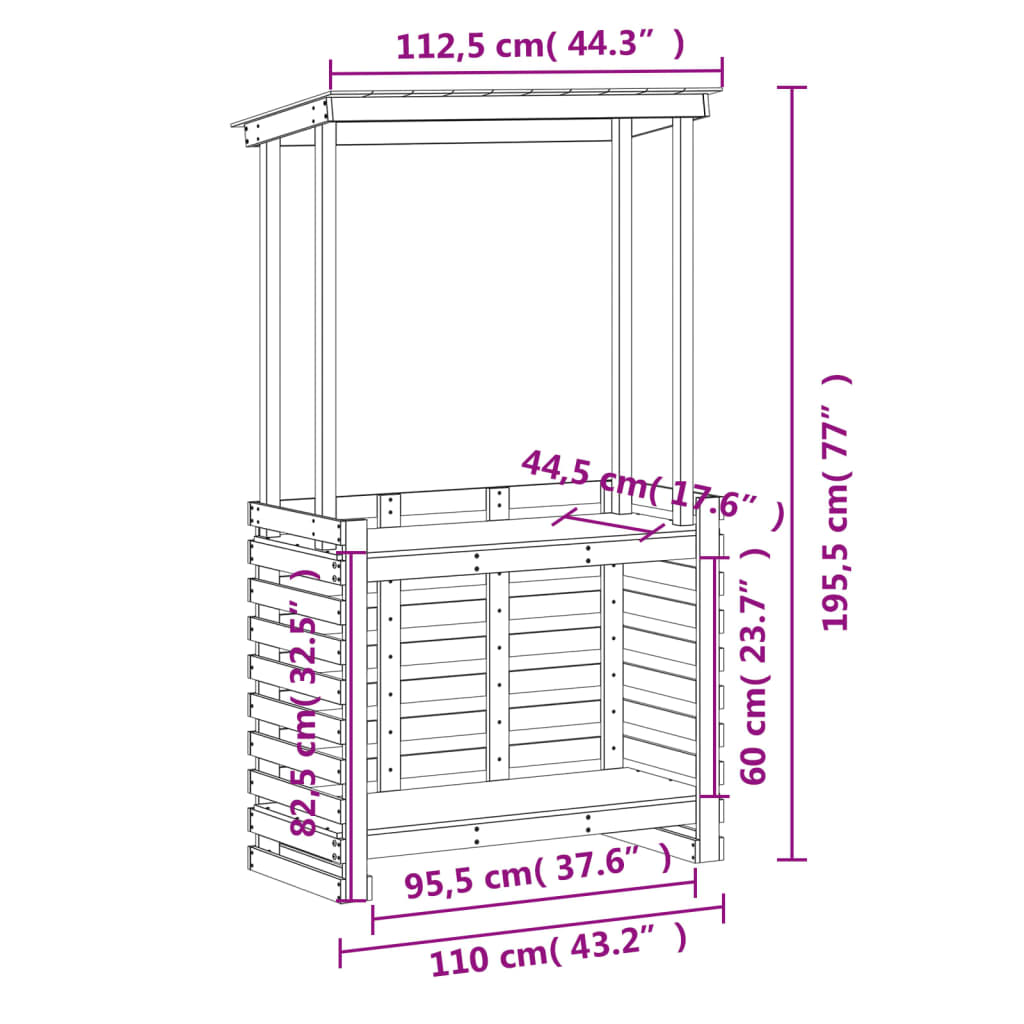 Tavolo Bar da Esterno con Tetto Marrone 112,5x57x195,5 cm Legno | homemem39