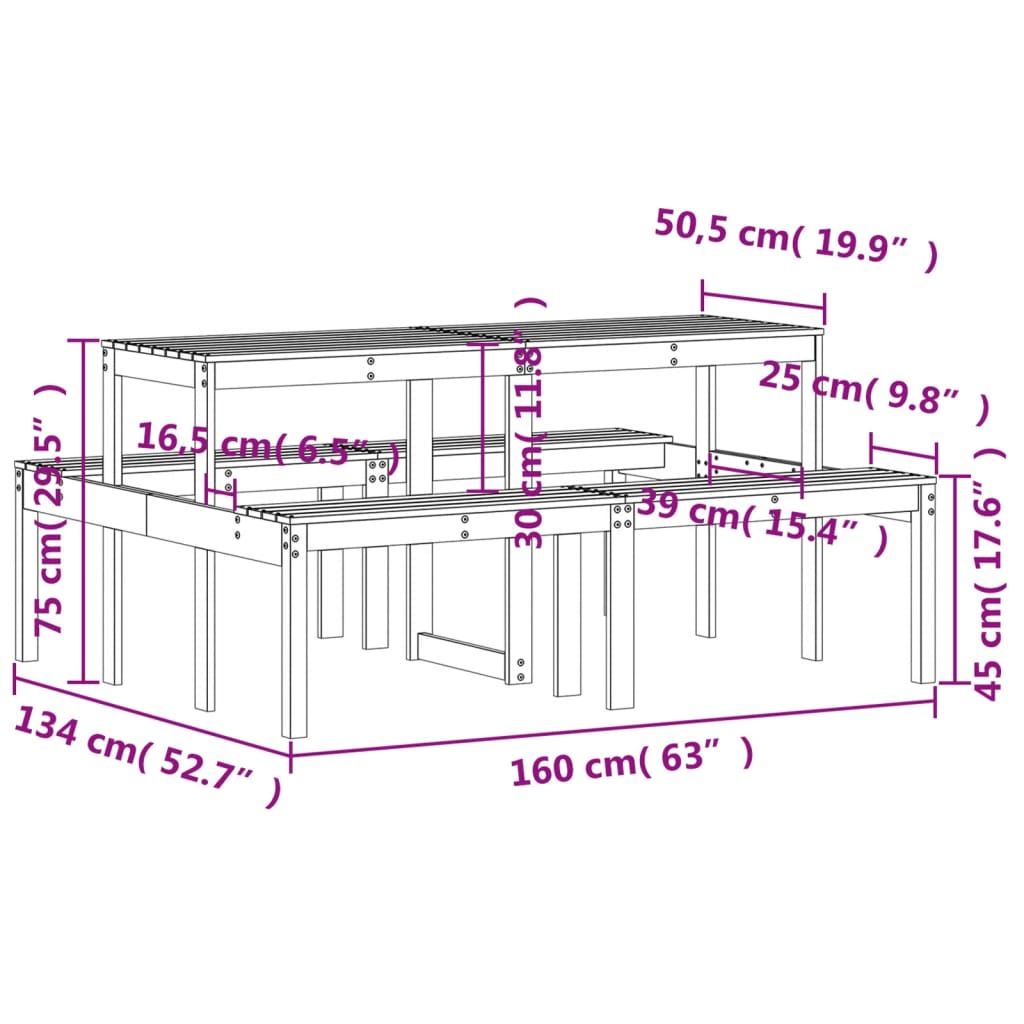 Tavolo da Picnic Marrone Cera 160x134x75 cm Legno Massello Pino | homemem39
