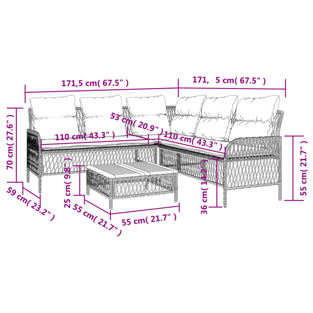 Set Divani da Giardino 2 pz con Cuscini in Polyrattan Nero | homemem39
