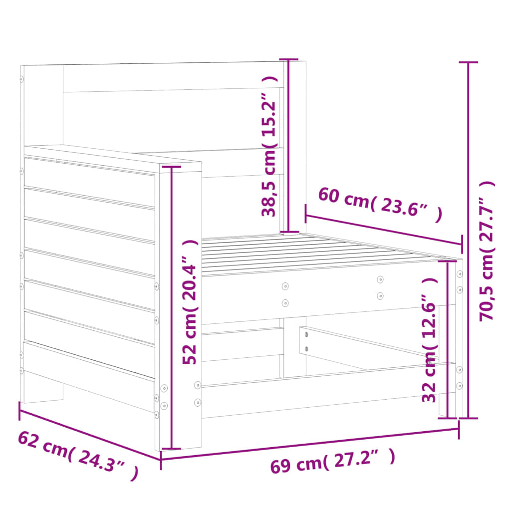 Divano senza Braccioli da Giardino 69x62x70,5 cm Massello Pino | homemem39