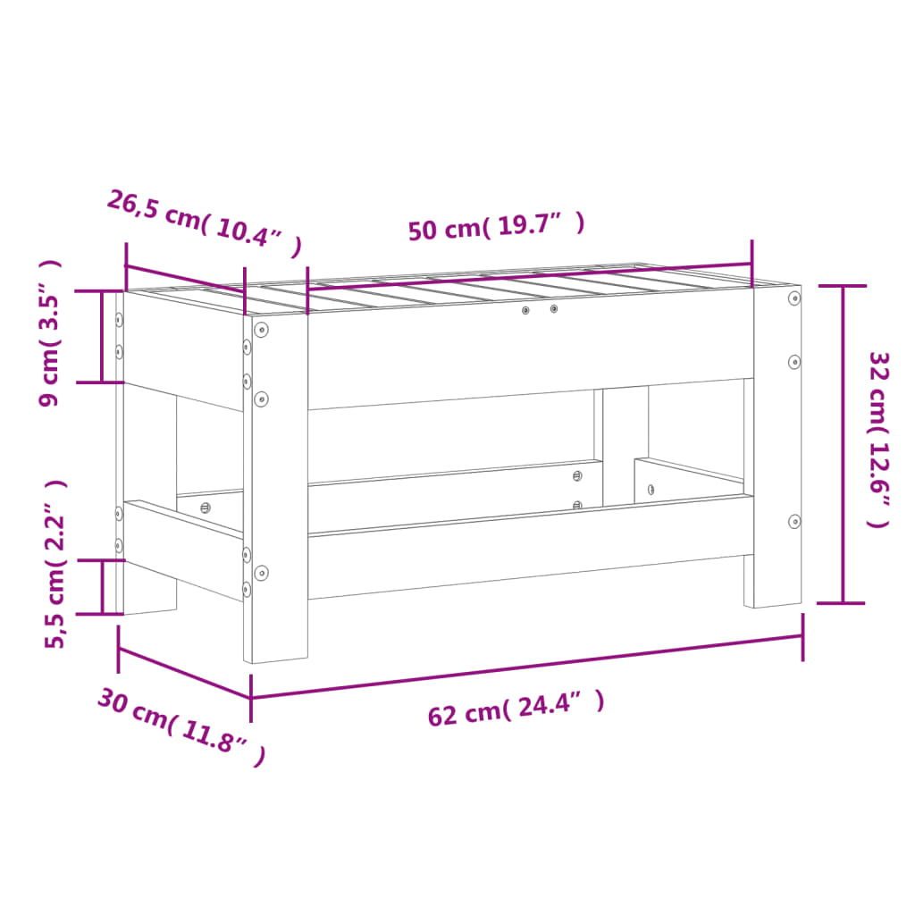 Poggiapiedi da Giardino 62x30x32 cm in Legno Impregnato di Pino | homemem39