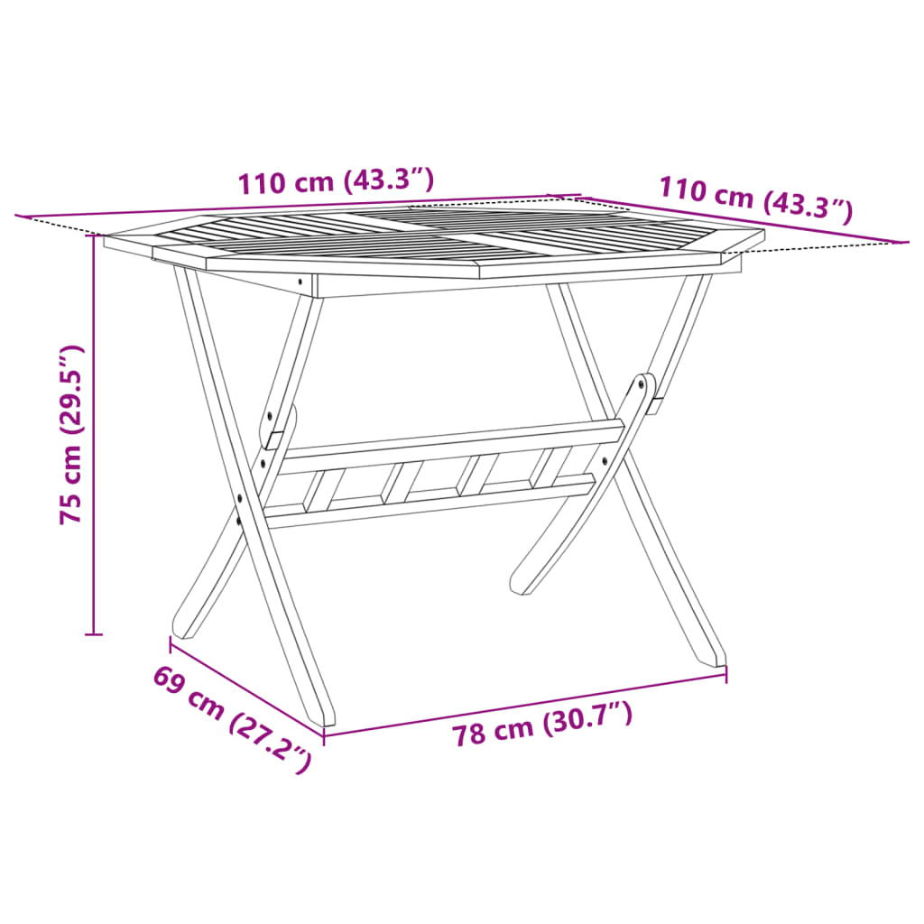 Tavolo da Giardino Pieghevole Ø110x75cm Legno Massello d'Acacia | homemem39