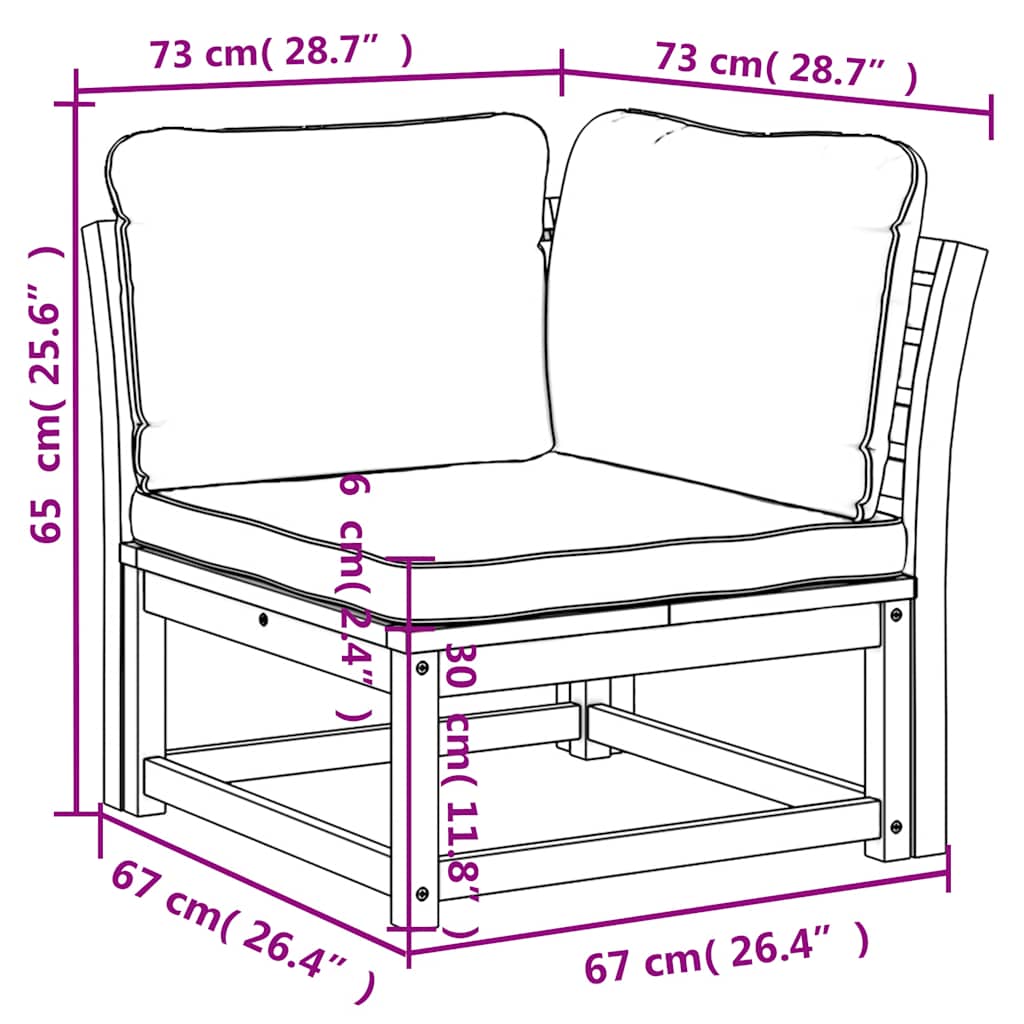 Divano Angolare Giardino con Cuscini 73x73x65cm Massello Acacia - homemem39