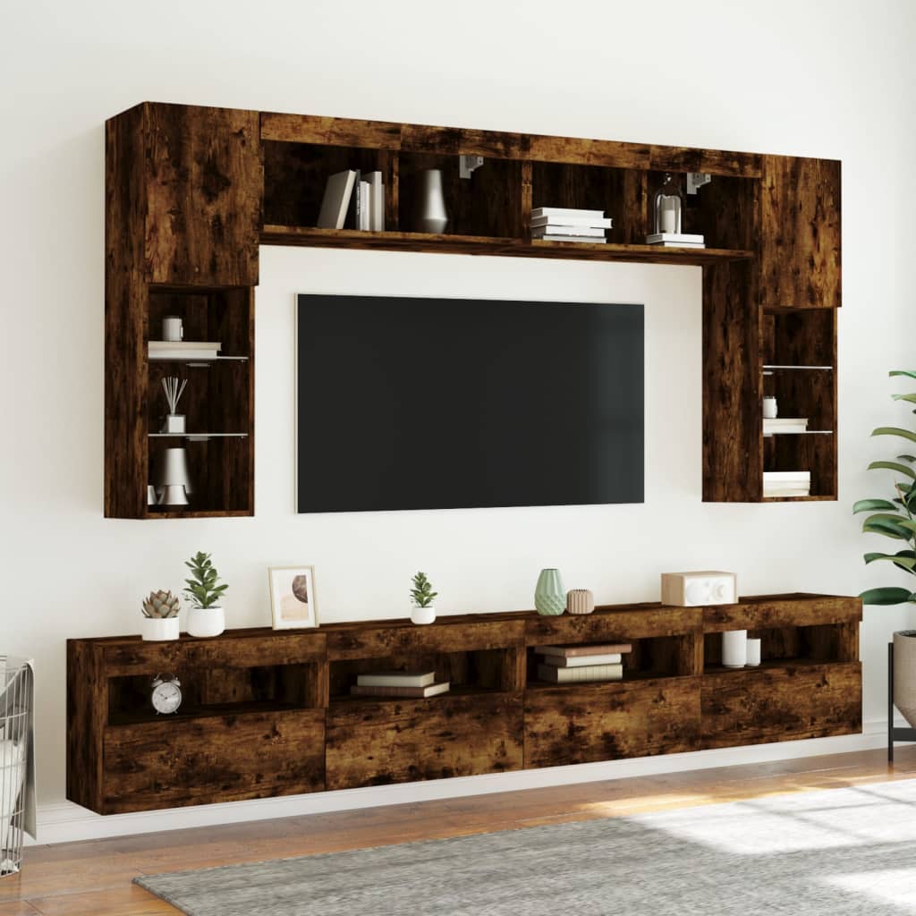 Set Mobili TV a Muro 8 pz con Luci LED
