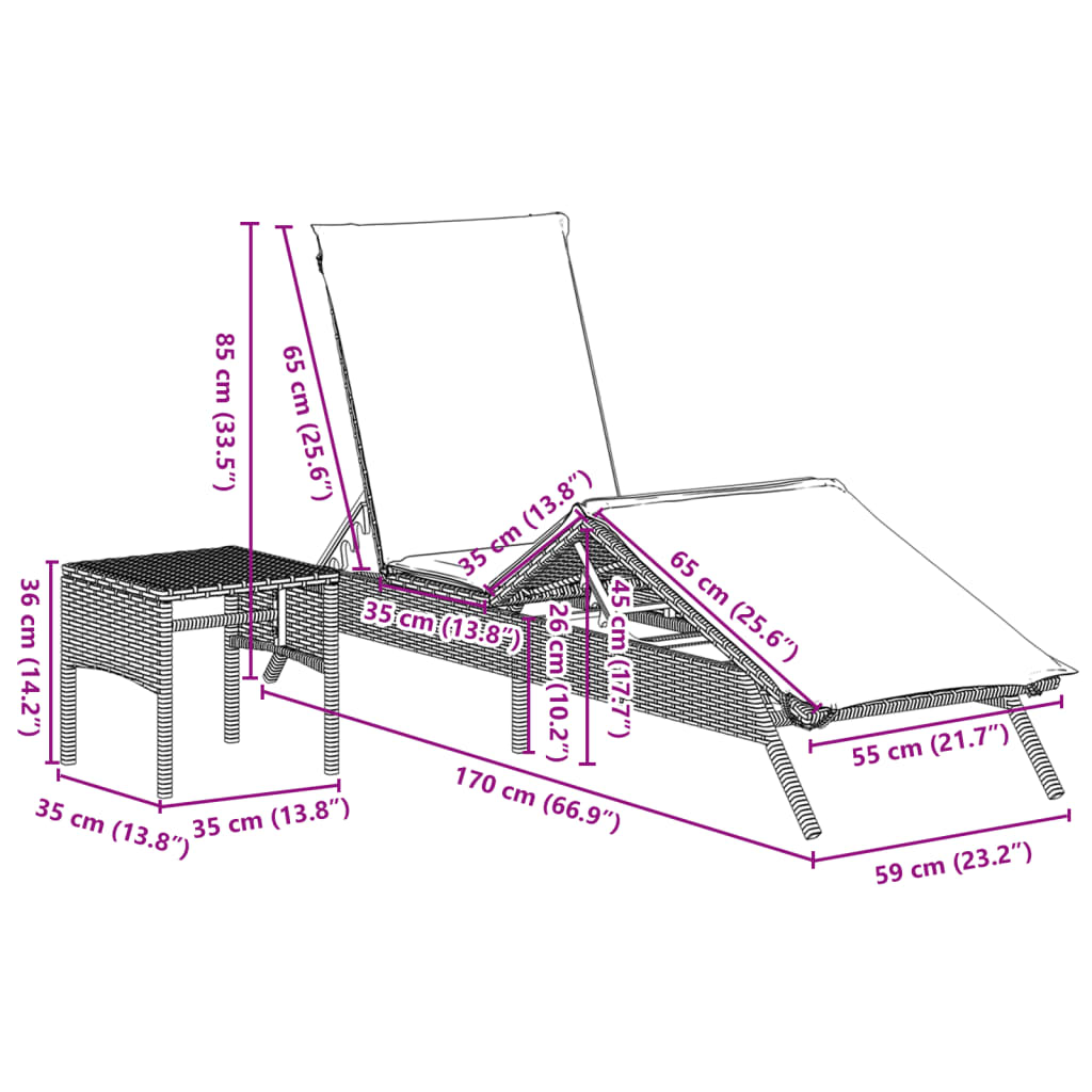 Lettini Prendisole 2 pz con Tavolino Marrone in Polyrattan | homemem39