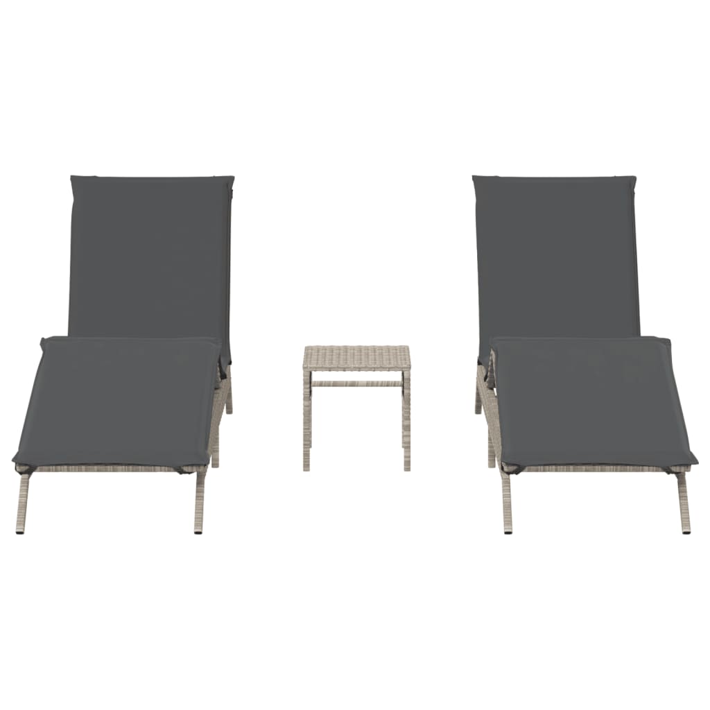 Lettini Prendisole 2pz con Tavolino grigio chiaro in Polyrattan