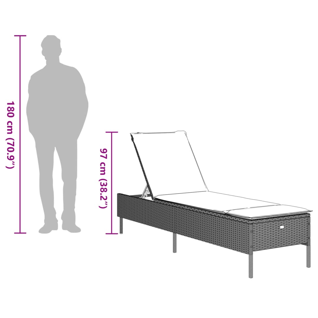 Lettino Prendisole con Cuscino Grigio Chiaro in Polyrattan | homemem39