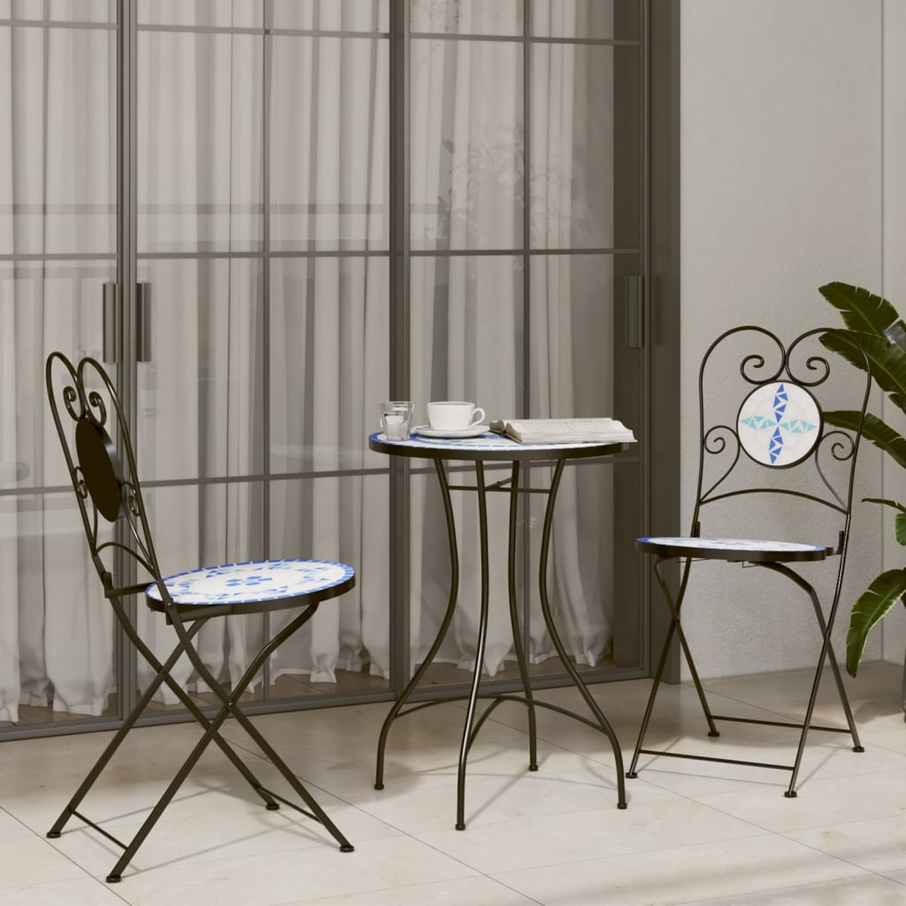 Tavolino da Bistrot con Mosaico Blu e Bianco Ø50x70 cm Ceramica | homemem39