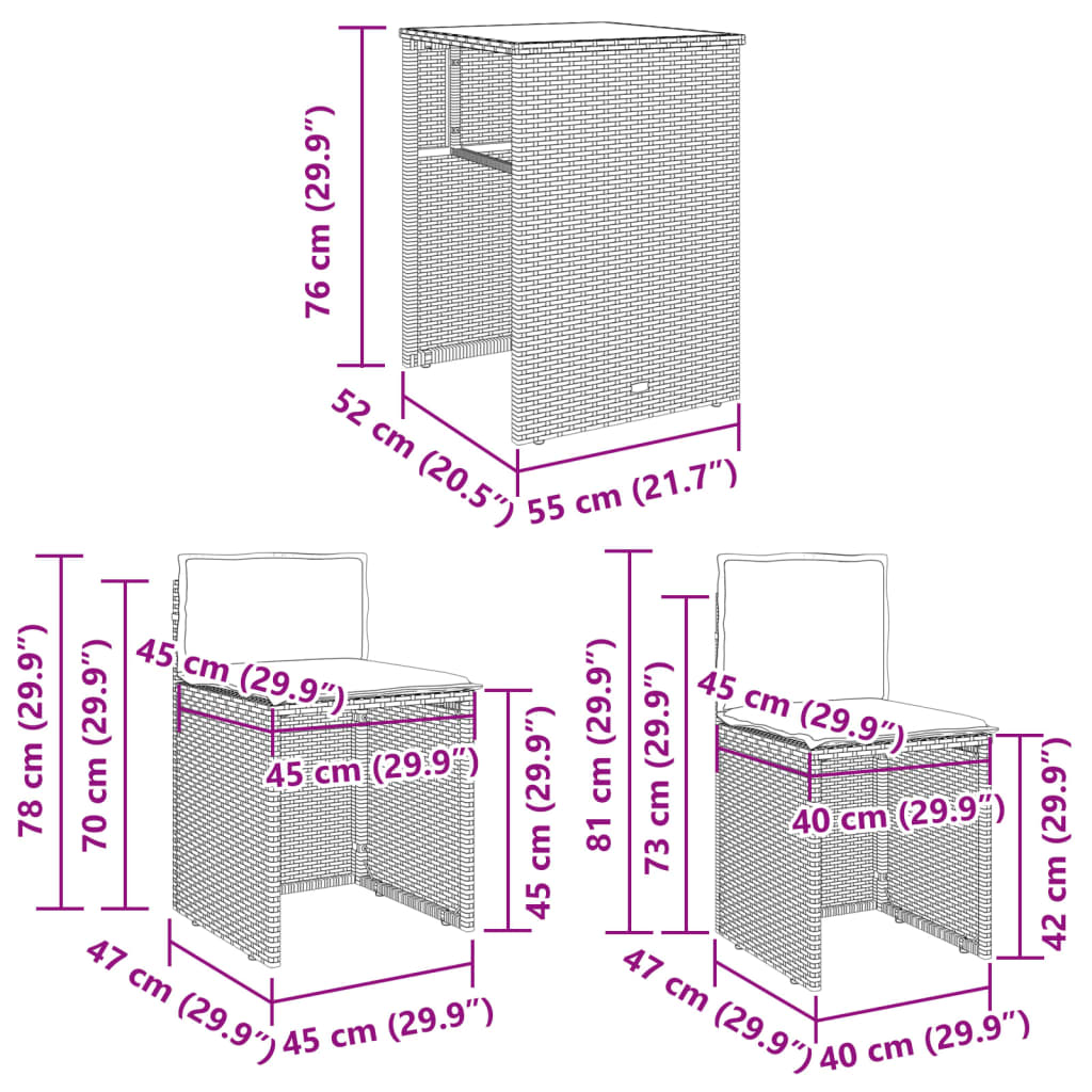 Set da Bistrò 3 pz con Cuscini Nero in Polyrattan | homemem39