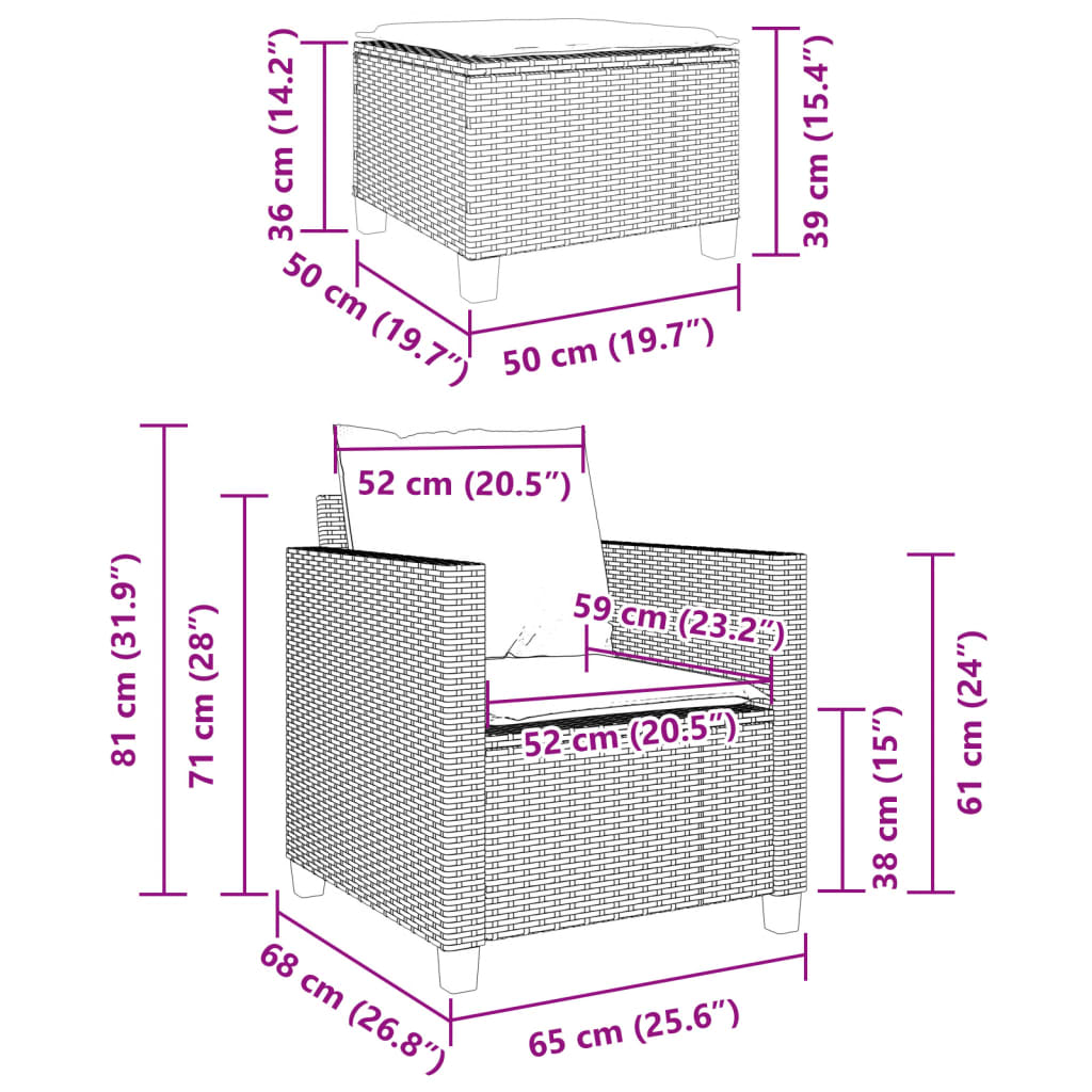 Set da Bistrò 3 pz con Cuscini Grigio Chiaro in Polyrattan | homemem39