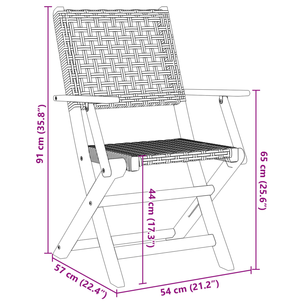 Sedie da Giardino 2 pz Nere Legno Massello Acacia e Polyrattan | homemem39