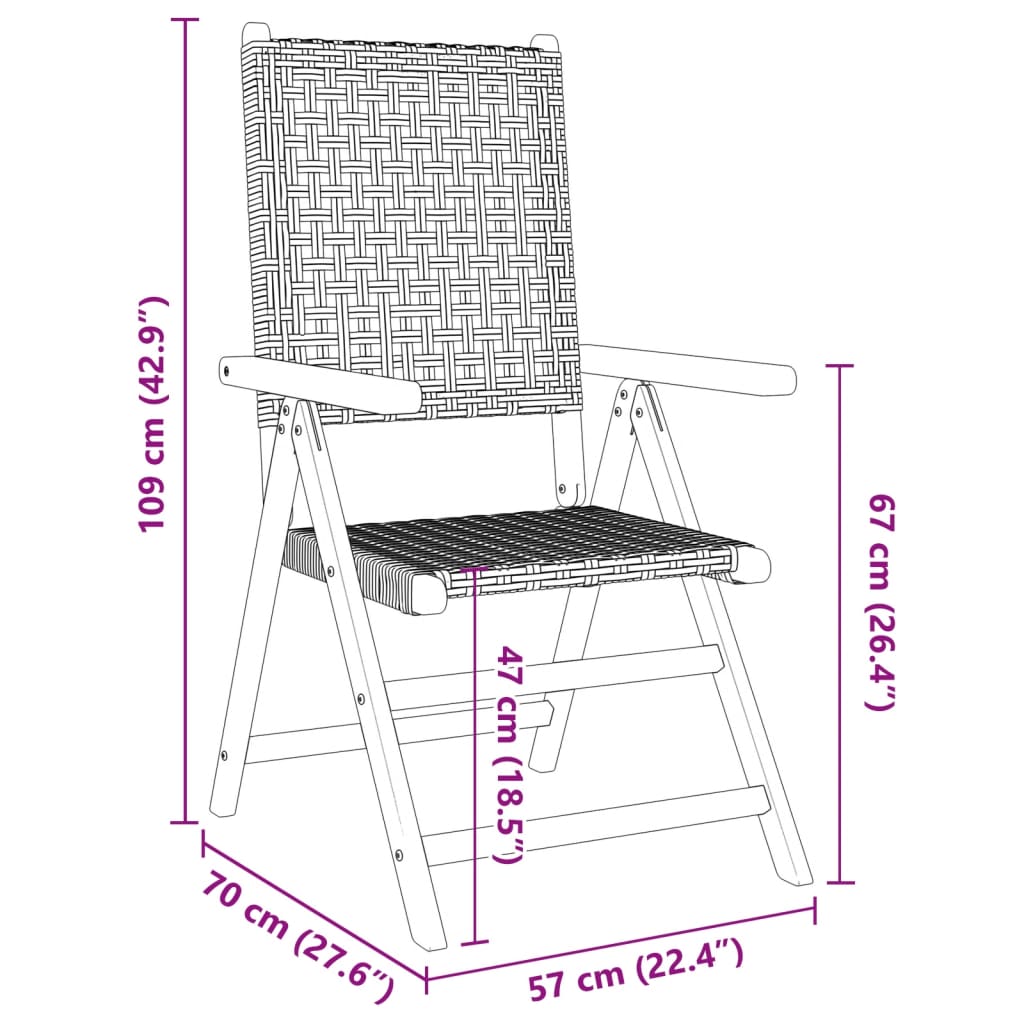 Sedie da Giardino 2 pz Nere Legno Massello Acacia e Polyrattan | homemem39