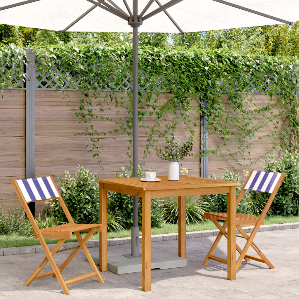 Sedie Bistrò 2pz Blu e Bianco Legno Massello Acacia e Tessuto | homemem39