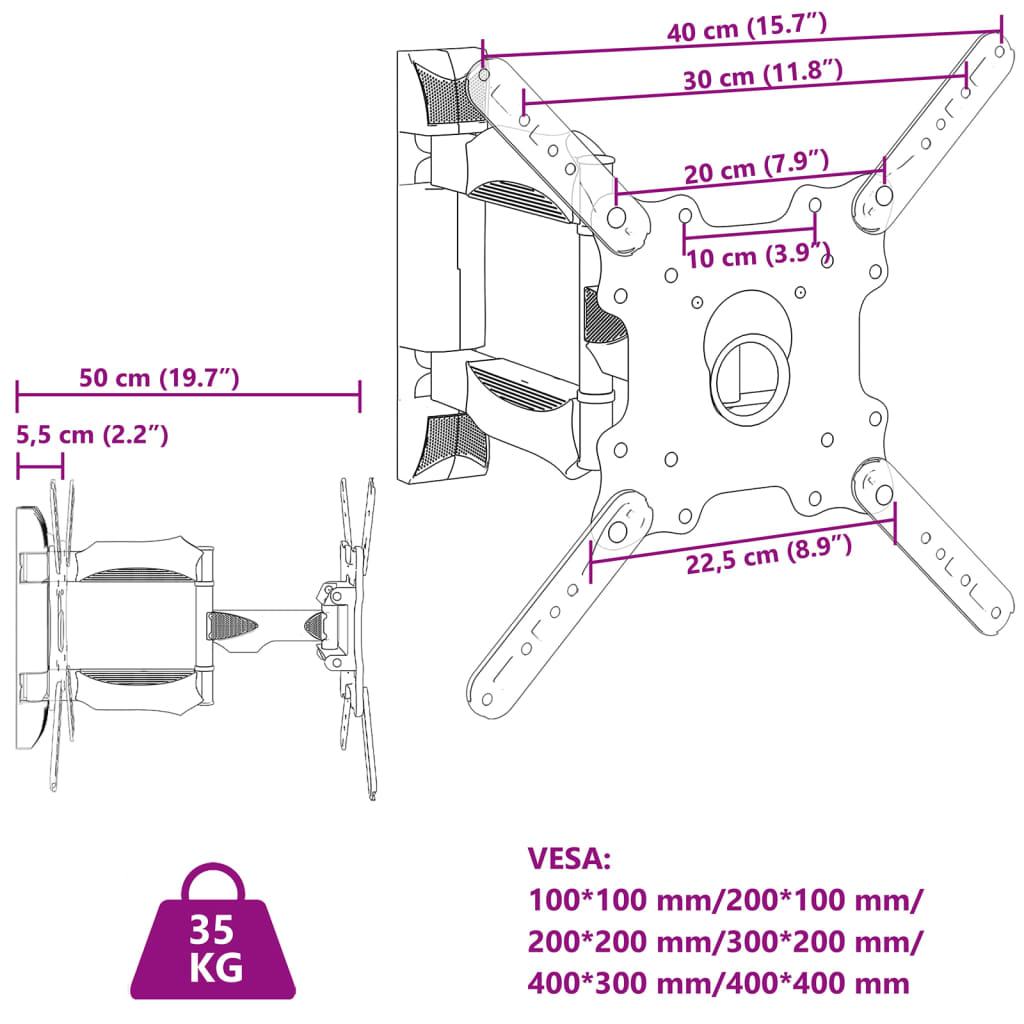 Supporto a Parete per Schermo 32"-55" Max VESA 400x400 mm 35kg
