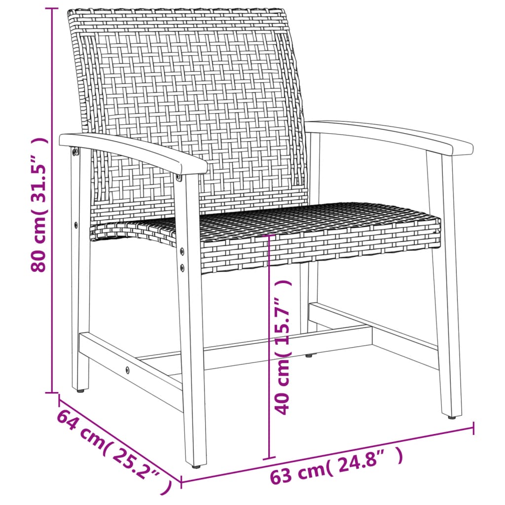 Sedie da Giardino 2pz Nere in Polyrattan e Legno di Acacia | homemem39