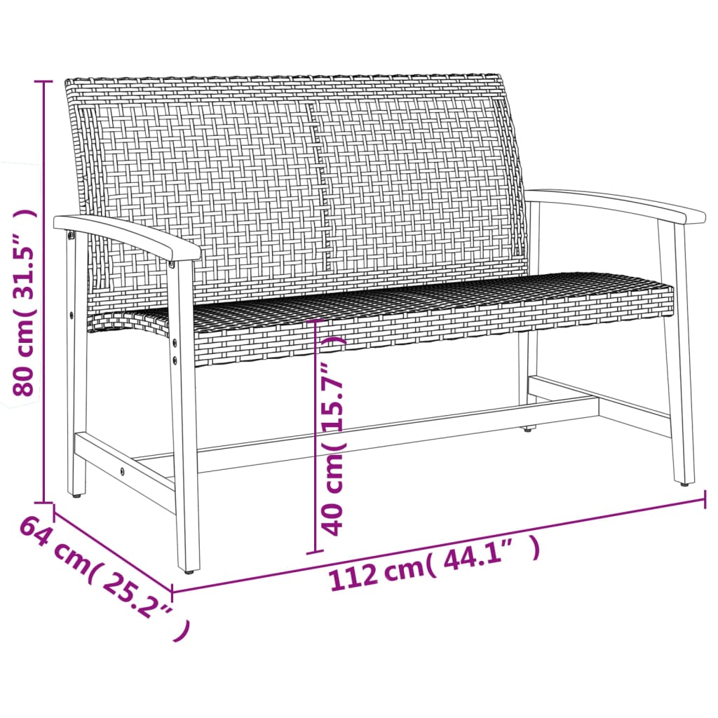Panca da Giardino Beige 112 cm in Polyrattan e Legno di Acacia | homemem39