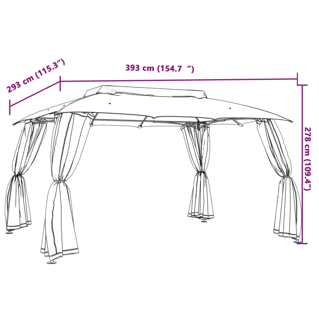 Gazebo Tetto Doppio e Pareti Rete Antracite 3,93x2,93 m Acciaio | homemem39