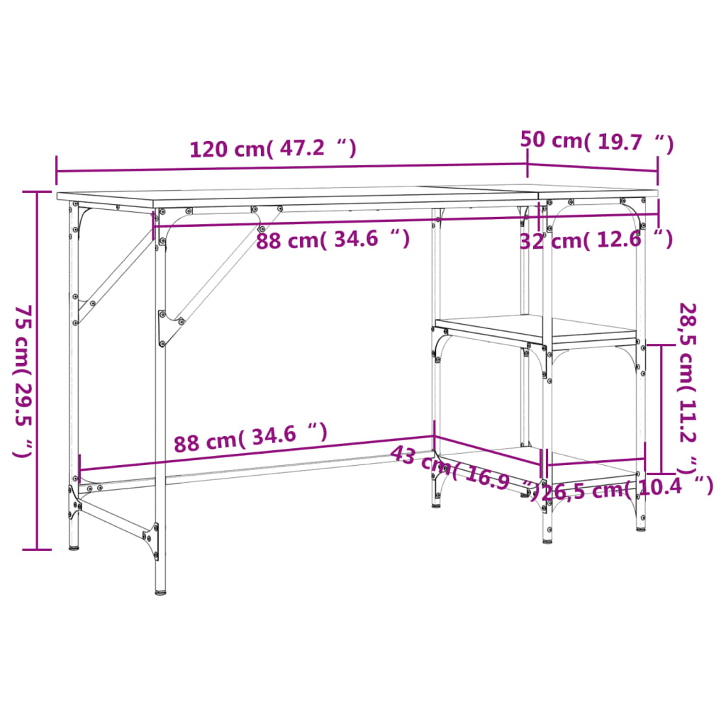 Scrivania Rovere Fumo 120x50x75cm Metallo e Legno Multistrato | homemem39