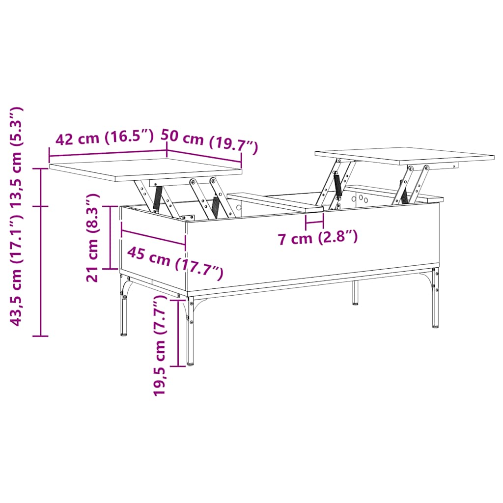 Tavolino Grigio Sonoma 100x50x45 cm Legno Multistrato e Metallo