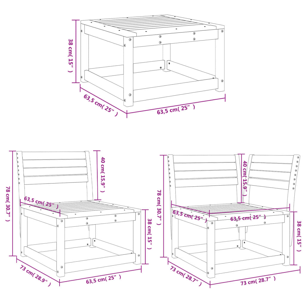 Set Salotto da Giardino 4 pz Bianco in Legno Massello di Pino