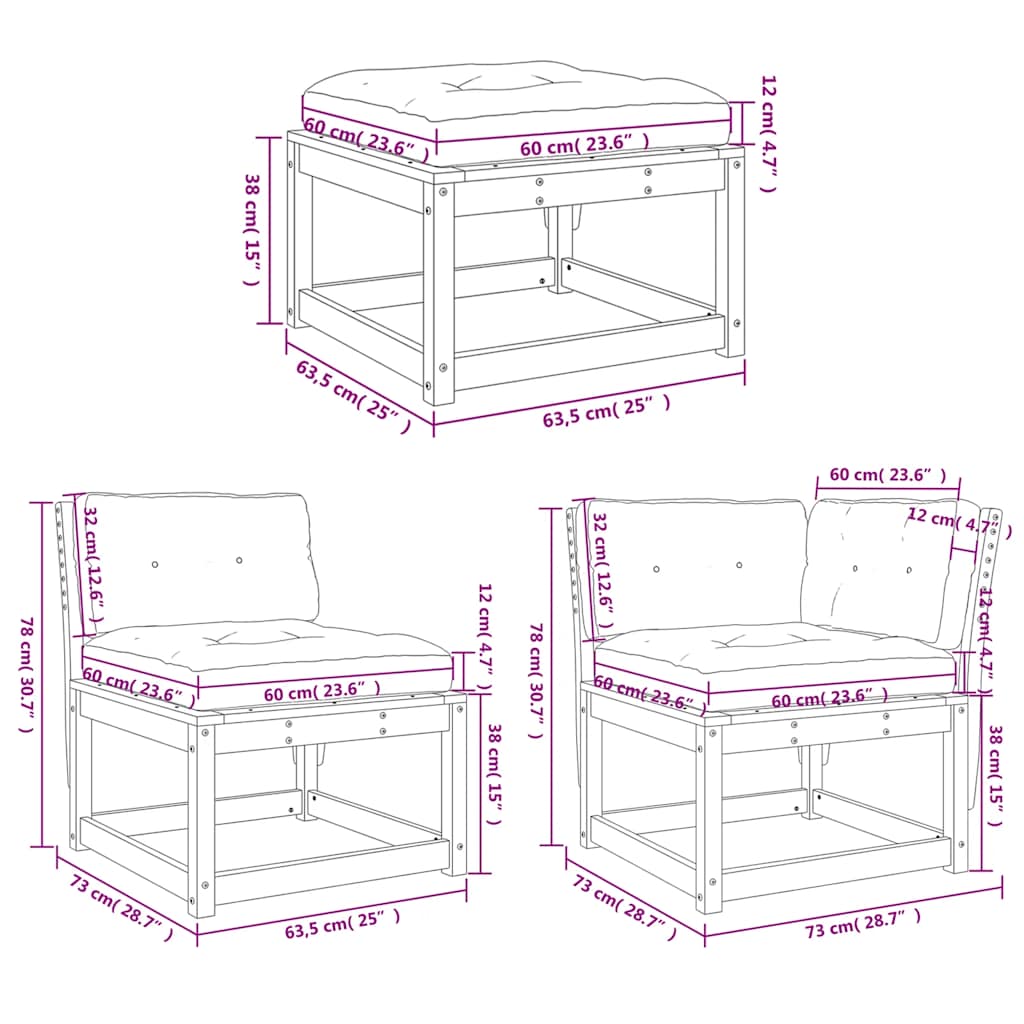 Set Divani da Giardino 4 pz con Cuscini Legno Massello di Pino | homemem39