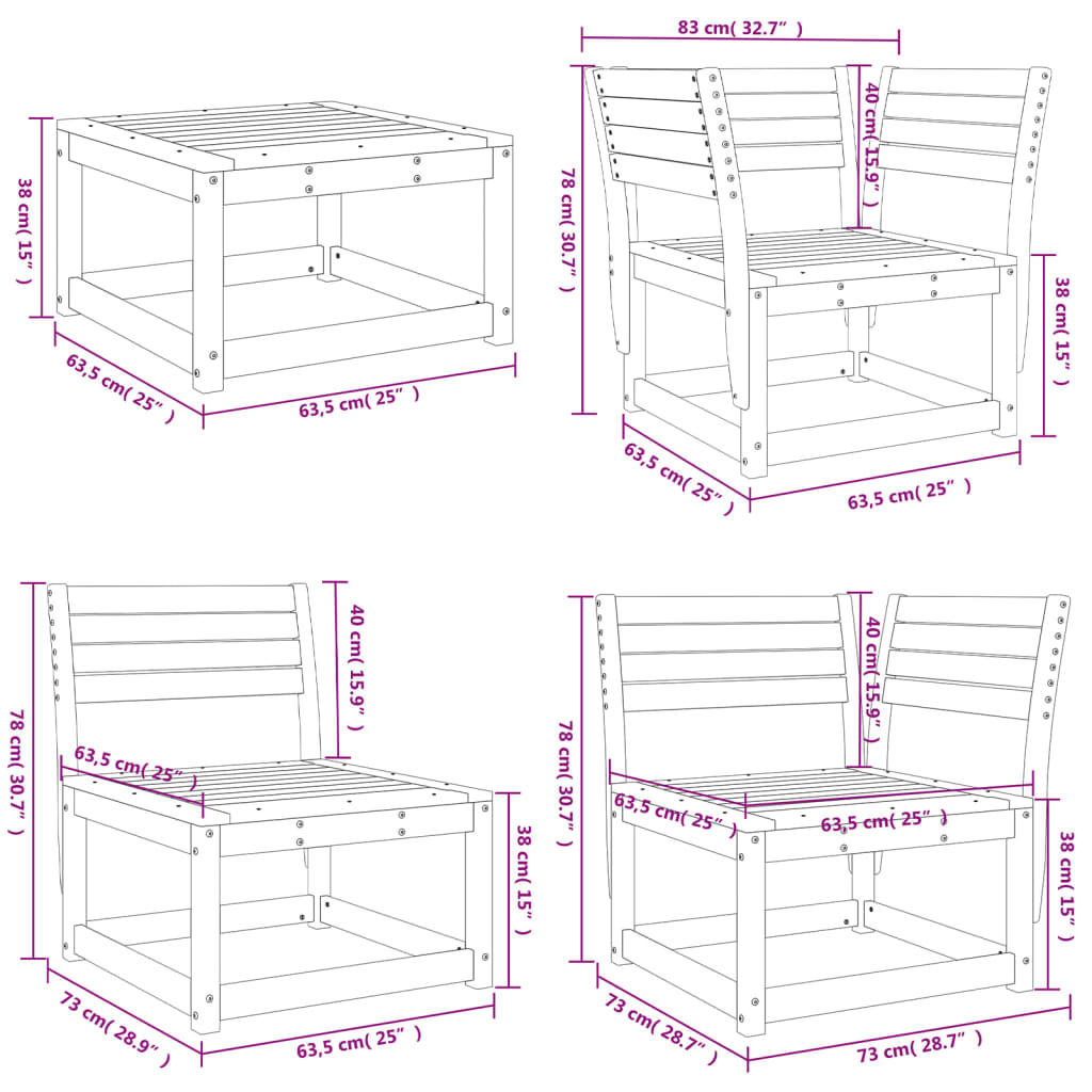 Set Salotto da Giardino 5 pz Marrone Cera Legno Massello Pino | homemem39