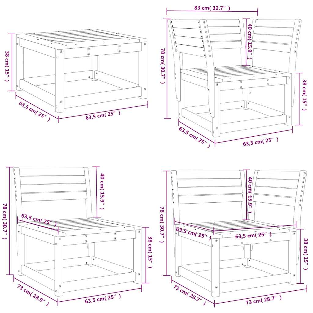 Set Salotto da Giardino 8 pz in Legno Massello di Pino Bianco | homemem39