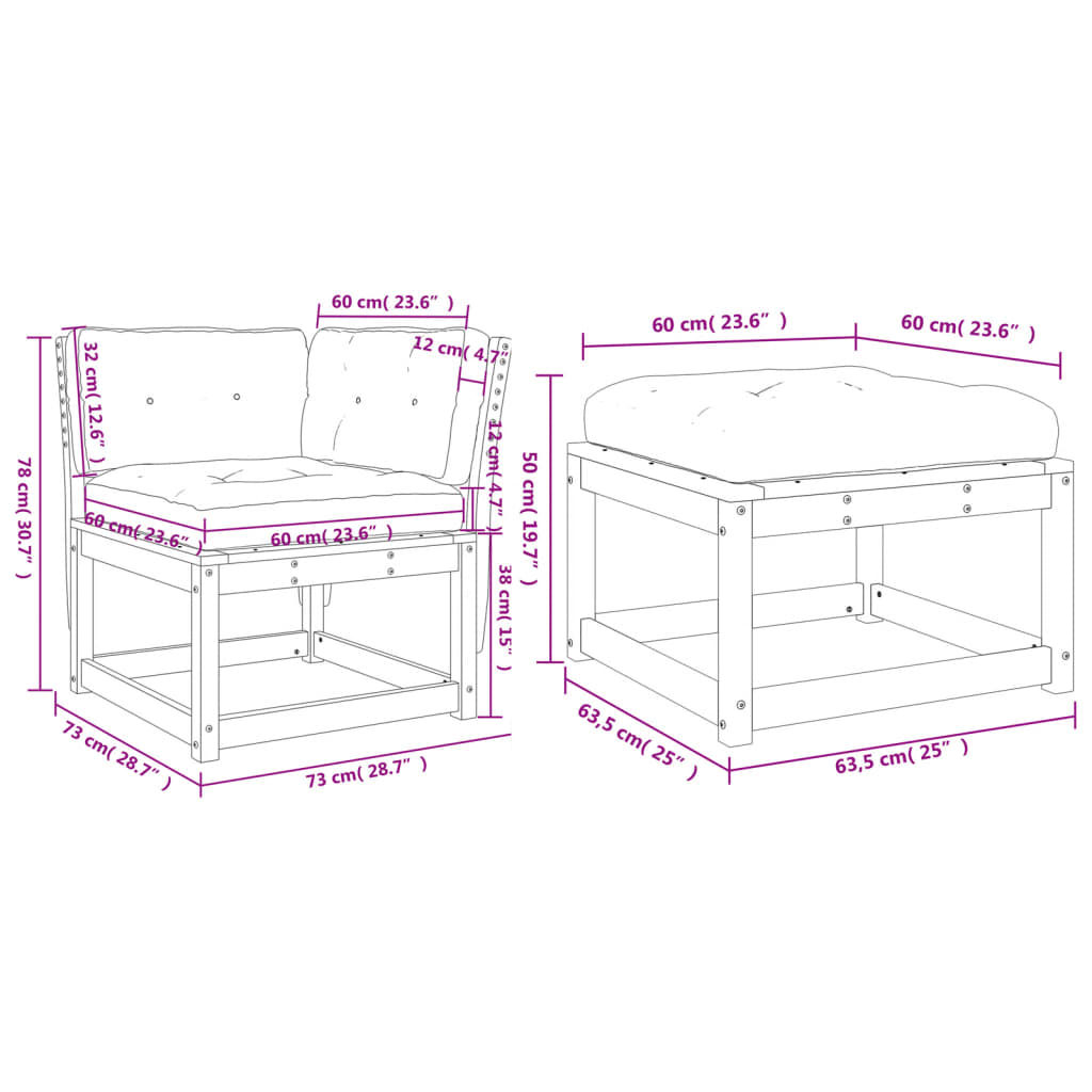 Set Divani Giardino 3 pz con Cuscini Bianco Legno Massello Pino | homemem39