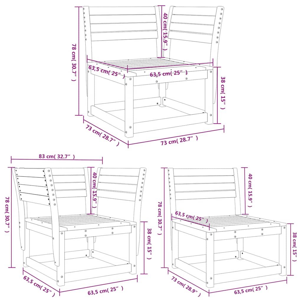 Set Divani da Giardino 5 pz Marrone Cera Legno Massello Pino | homemem39