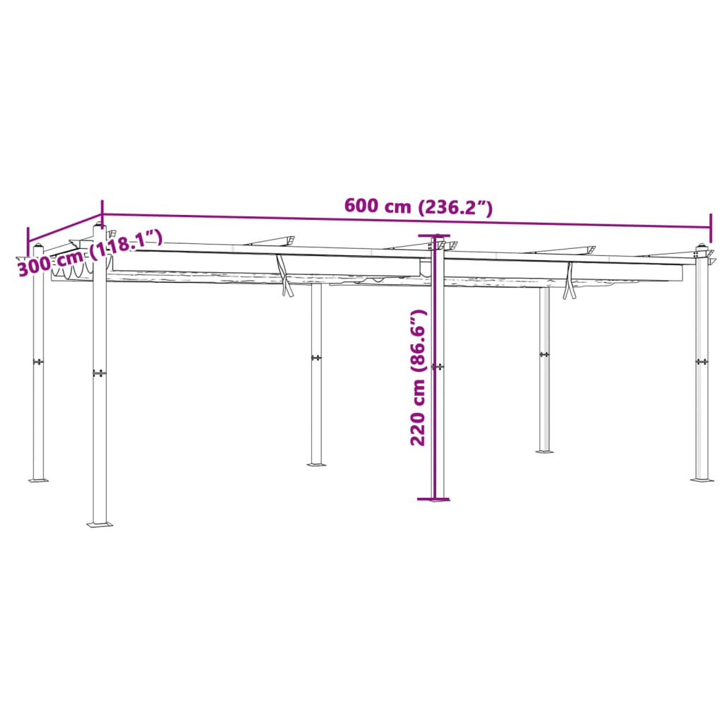 Gazebo da Giardino con Tetto Retrattile Crema 3x6m in Alluminio | homemem39