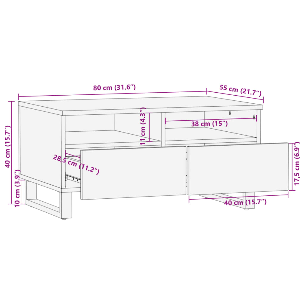 Tavolino da Salotto Marrone 80x55x40 cm Legno Massello di Mango | homemem39