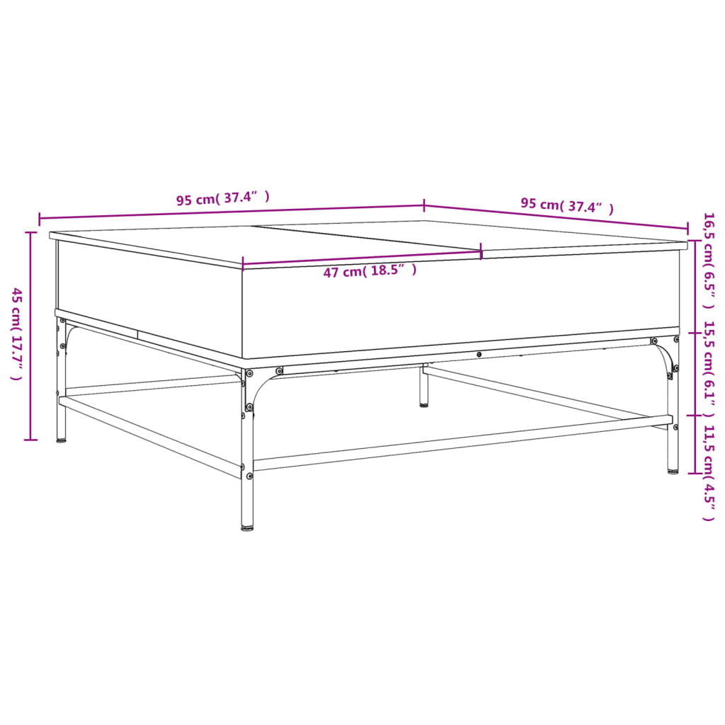 Tavolino Grigio Sonoma 95x95x45 cm Legno Multistrato e Metallo