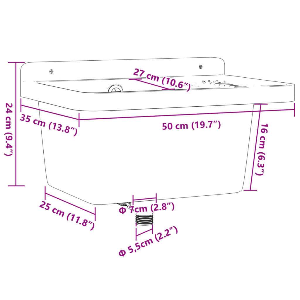 Lavabo a Parete Bianco 50x35x24 cm in Resina | homemem39