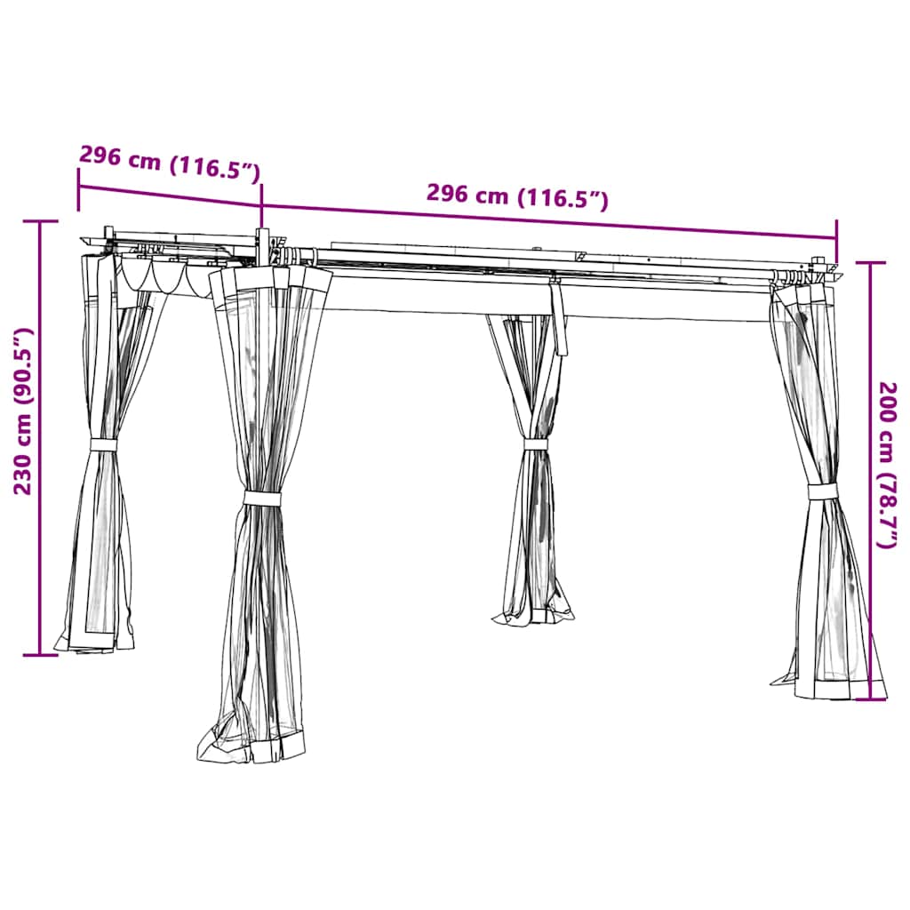 Gazebo con Pareti in Rete Antracite 3x3 m in Acciaio | homemem39