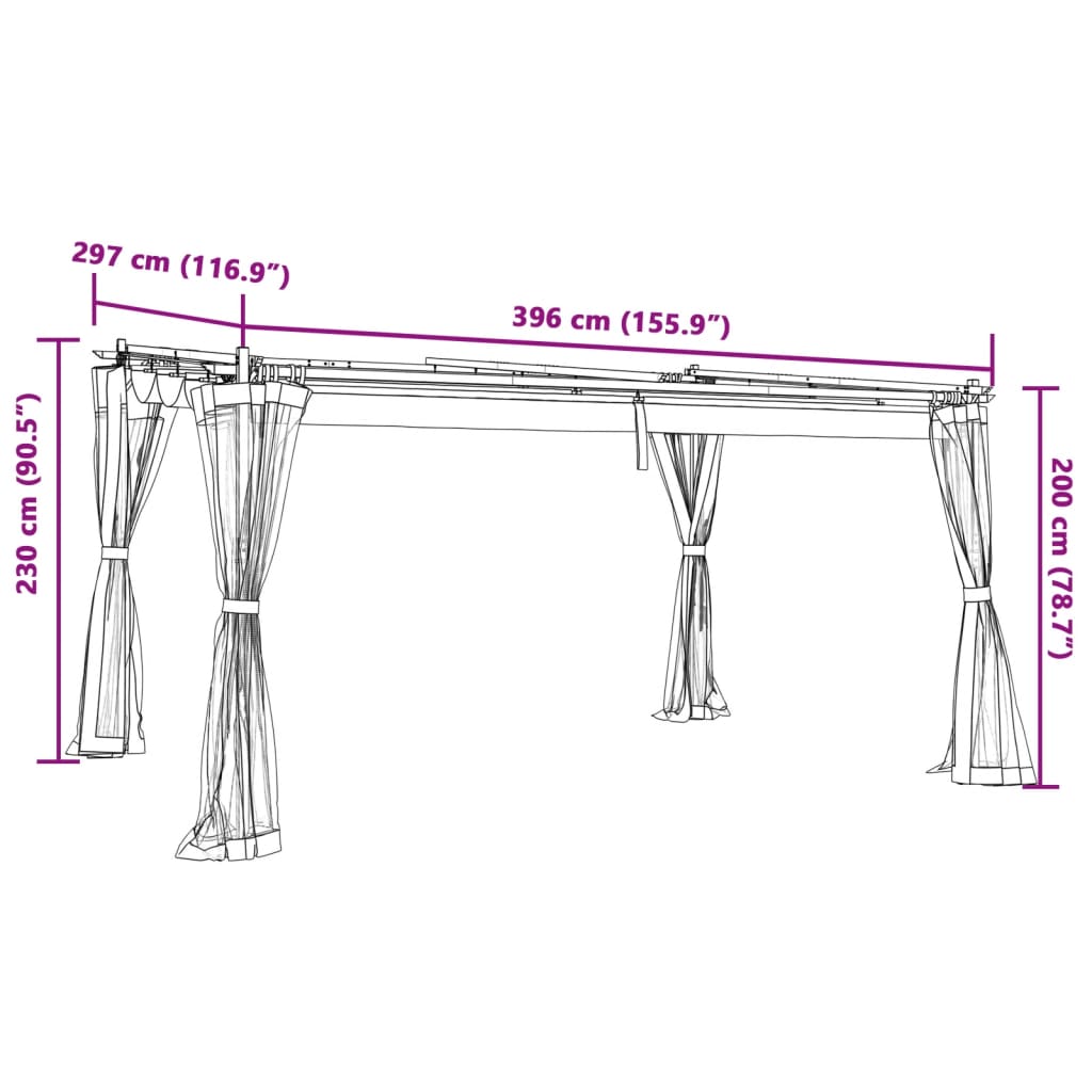 Gazebo con Pareti in Rete Tortora 4x3 m in Acciaio | homemem39