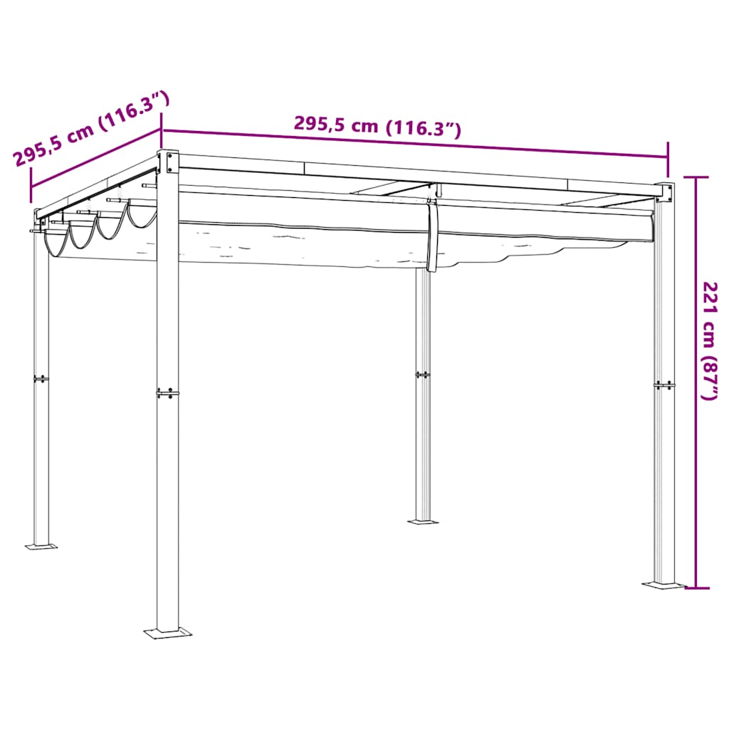 Gazebo da Giardino con Tetto Retrattile Tortora 3x3 m Acciaio