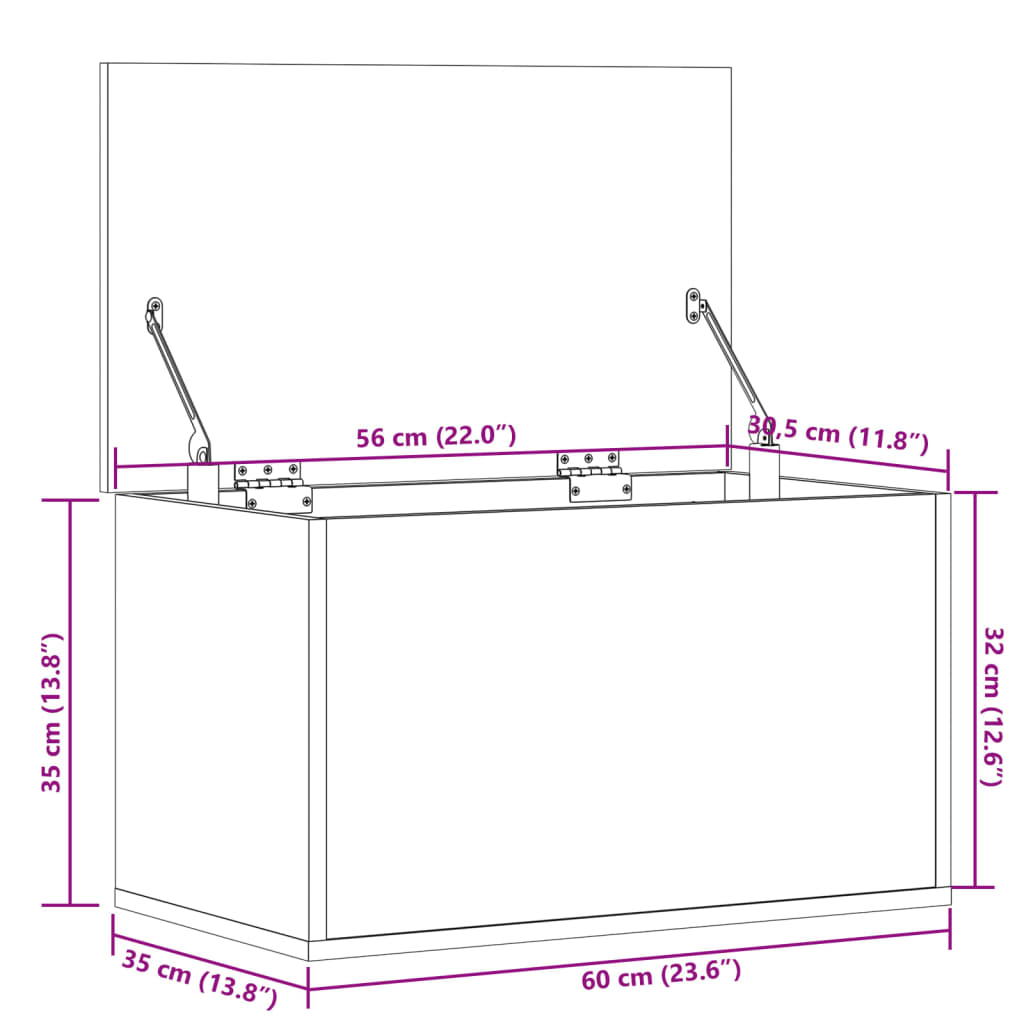 Contenitore Portaoggetti Rovere Fumo 60x35x35 cm in Truciolato | homemem39