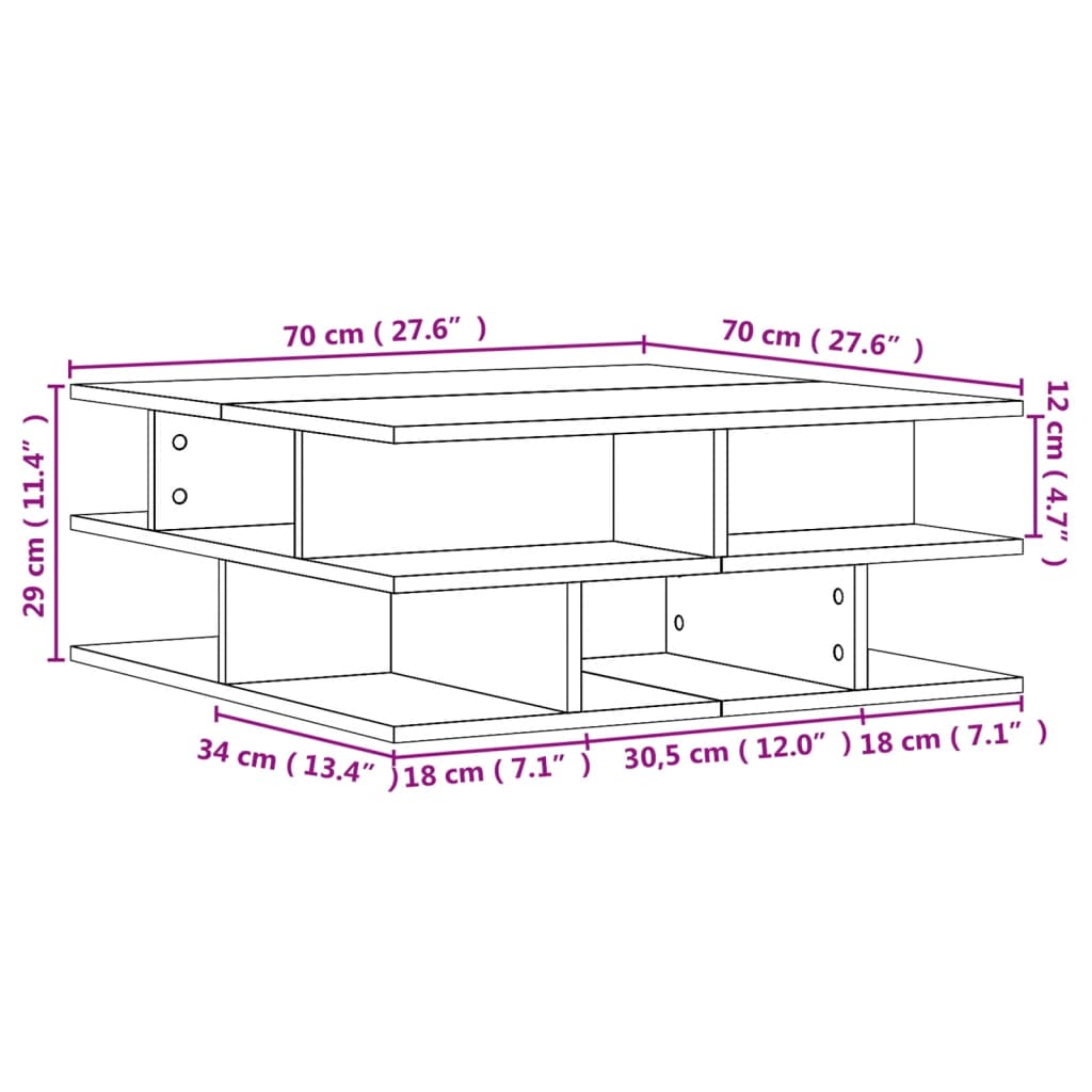 Tavolino da Salotto Rovere Fumo 70x70x29 cm Legno Multistrato | homemem39