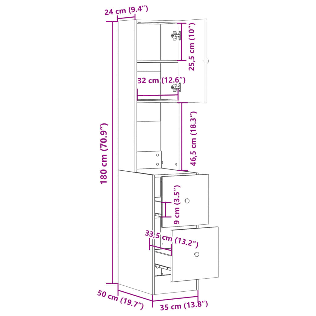 Mobile da Cucina Rovere Marrone 35x50x180 cm Legno Multistrato | homemem39