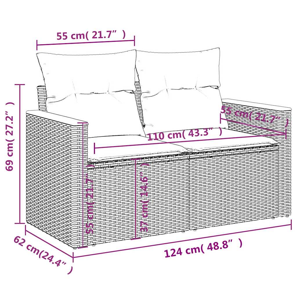 Set Divani da Giardino 12 pz con Cuscini Nero in Polyrattan | homemem39