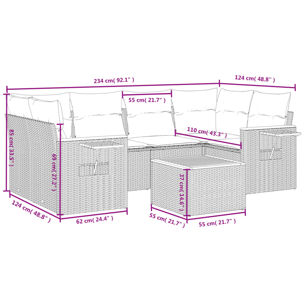 Set Divani da Giardino con Cuscini 7pz Nero Polyrattan | homemem39