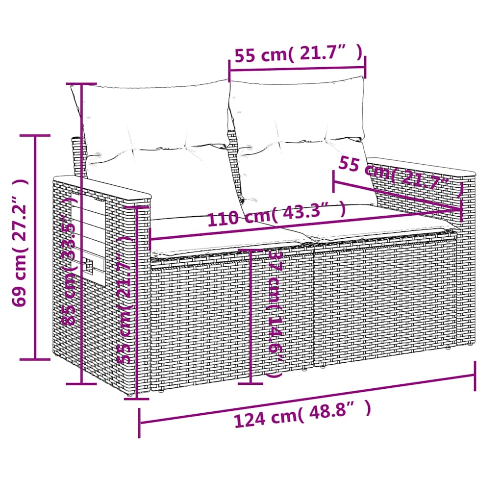 Set Divani da Giardino 10pz con Cuscini in Polyrattan Nero | homemem39