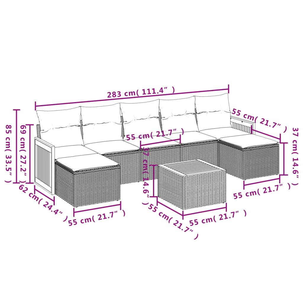 Set Divano da Giardino 8 pz con Cuscini Grigio in Polyrattan | homemem39