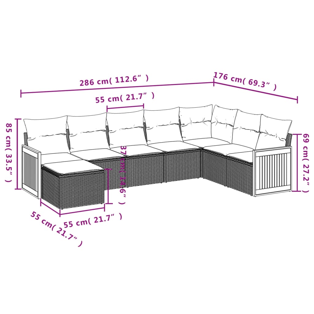 Set Divani da Giardino con Cuscini 8 pz Nero in Polyrattan | homemem39