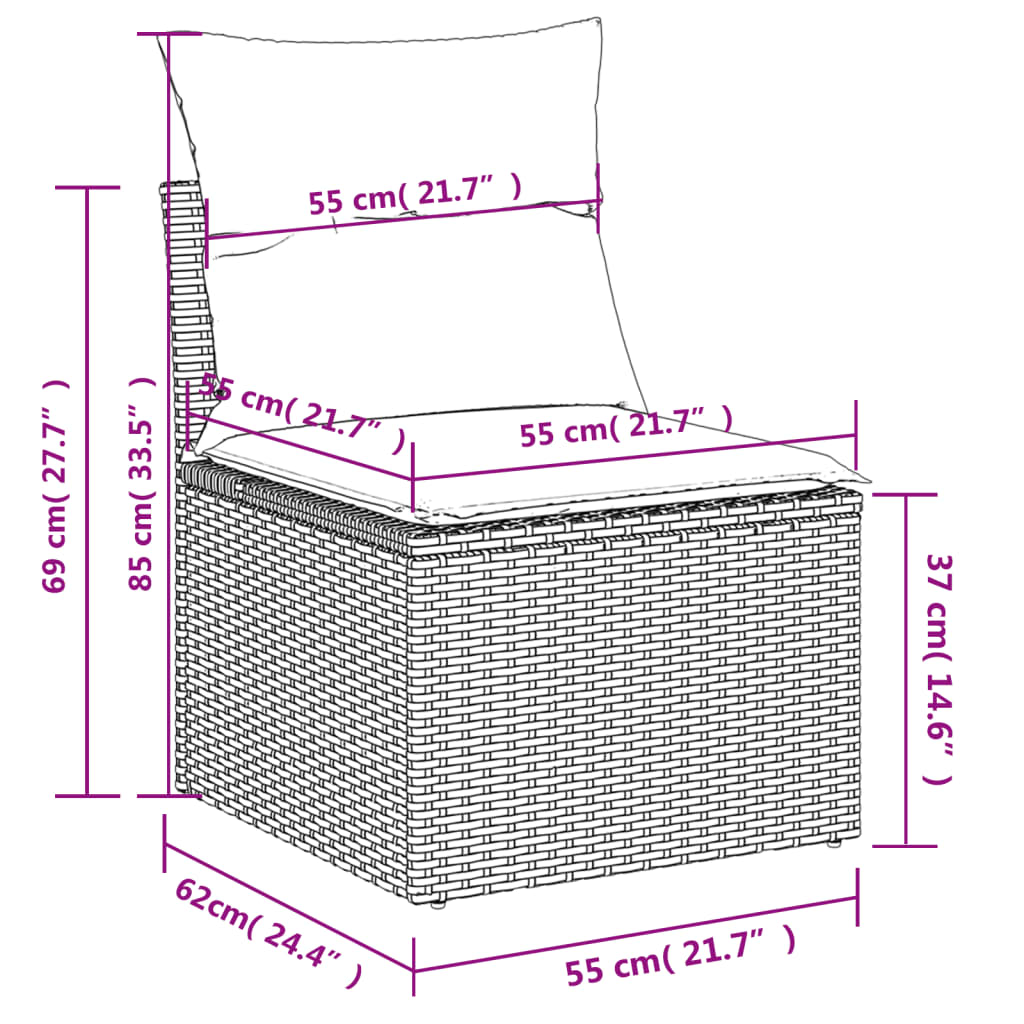 Set Divani da Giardino 14pz con Cuscini in Polyrattan Nero | homemem39